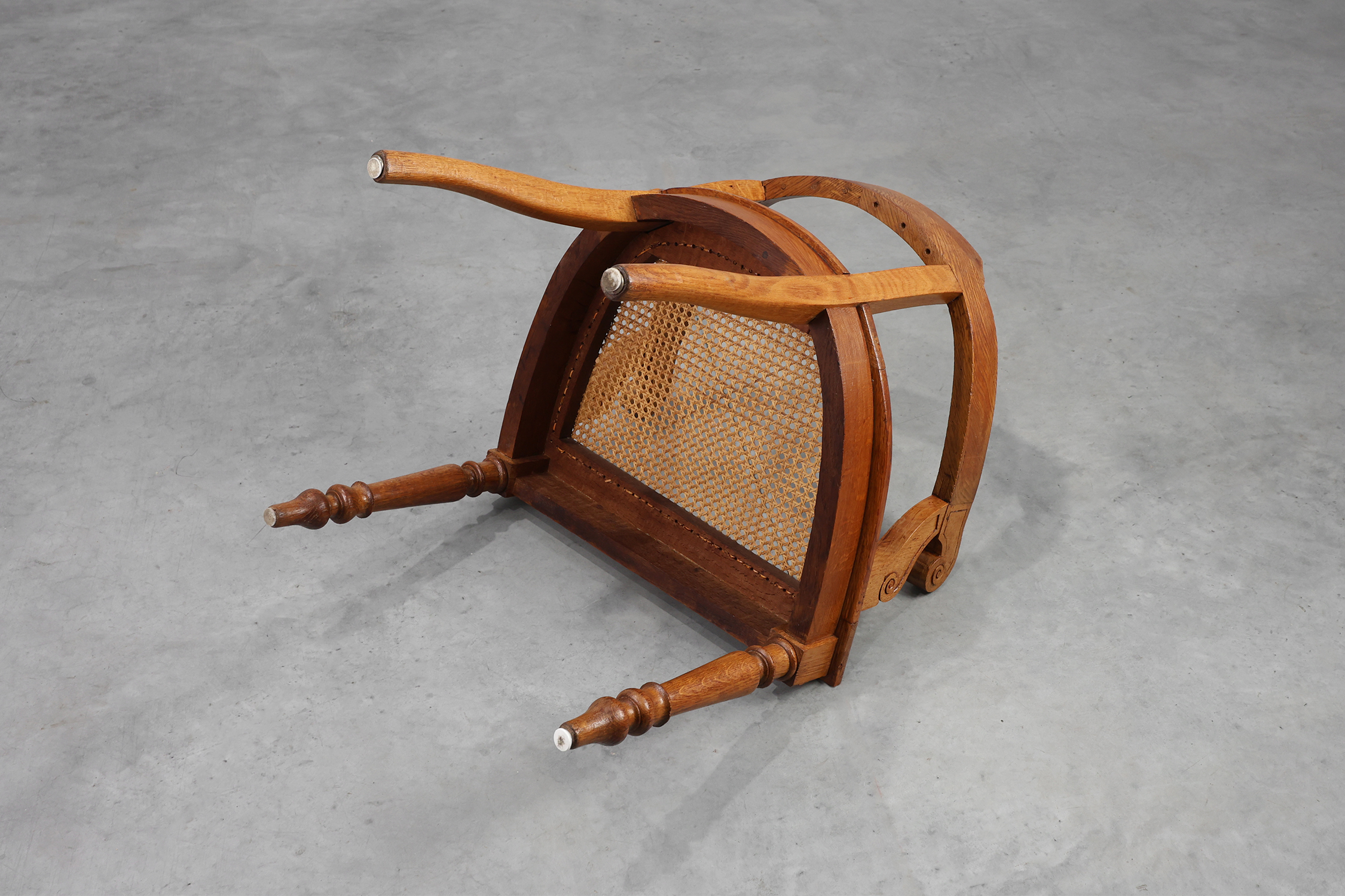 French Neoclassical Oak Chair with Wicker Seat, Late 19th Centurythumbnail